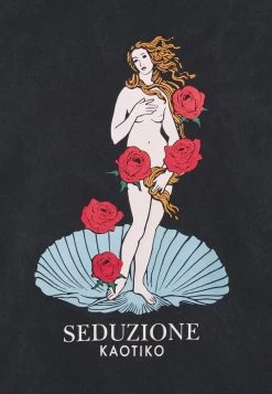 Kaotiko - Unisex WASHED VENUS ROSES - T-Shirt Print - Black Acid Wash -Kaotiko || Fire And Glory Populaire Magasin 2dbeed71ef8647e6a5659428b4f464b5